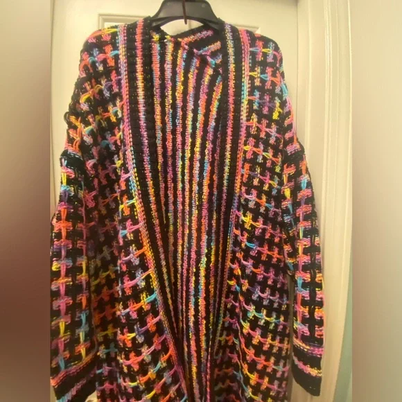 NWOT Knitted multcolor fringe Cardigan - Picture 7 of 10